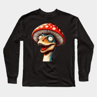 Funny Velociraptor Mushroom Hat Dinosaur Garden Long Sleeve T-Shirt